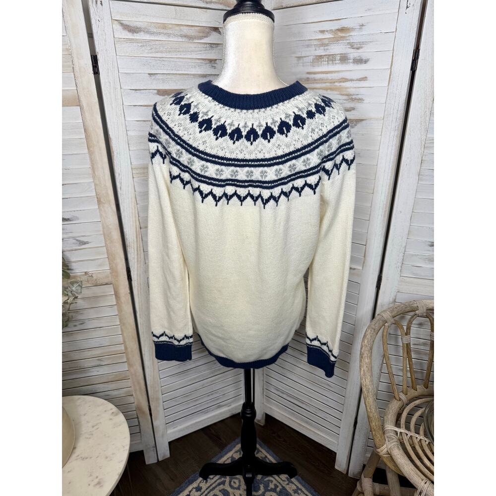 AMOUR VERT Women's XL Whistler Nordic Fair Isle Ribbed Knit Sweater Navy Cream - Picture 5 of 13